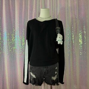 black crewneck sweatshirt with back cut out